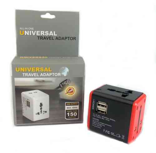 995 Universal Power Adaptor with 2xUSB 2.1A Socket Red